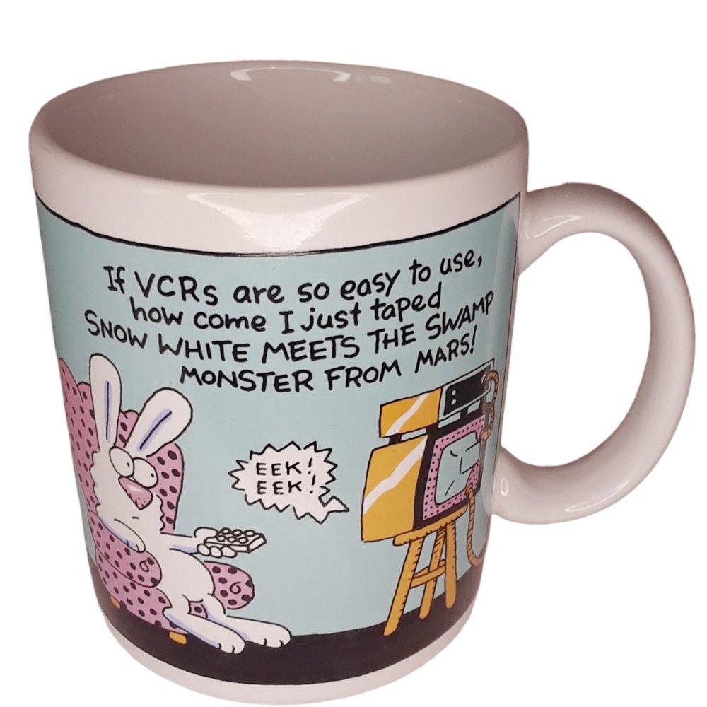 Vintage VCR Bunny Humor Mug Hallmark Coffee Cup